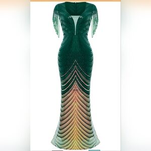 Babeyond Green Sequin And Beaded Dress